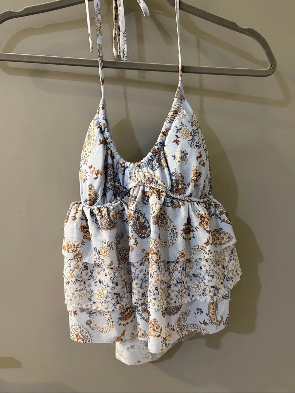 wild fable Blue Paisley Halter Ruffle Camisole